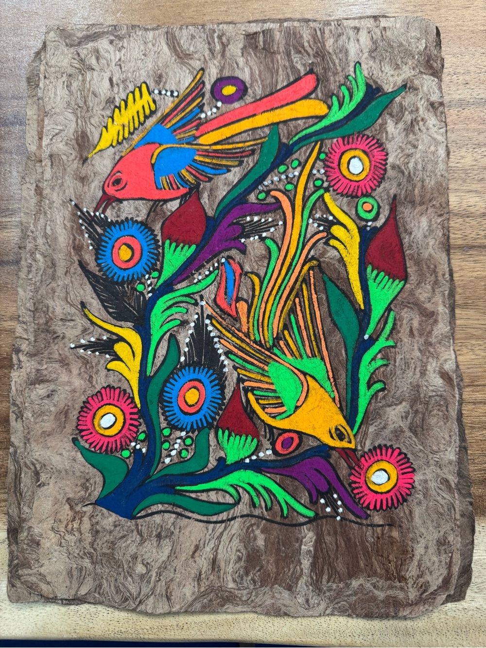 Vintage 1970s Mexican Amate Bark Painting Hand Painted Folk Art MINT CONDITION